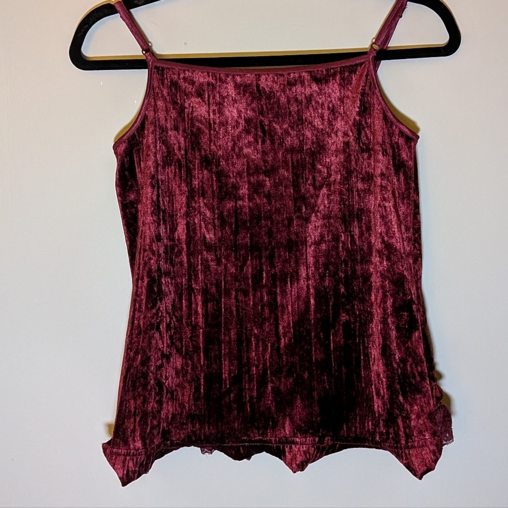Crushed Velvet Camisole Burgundy Lace Top Medium Fairy Whimsical Cottagecore Y2K - Picture 5 of 13